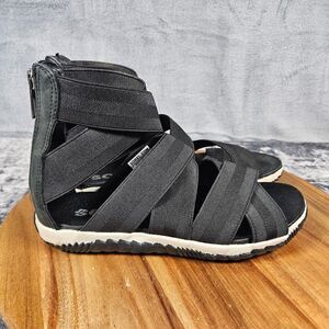 Sorel Out N About Plus Strap Sandal Black Zip Gladiator Shoes Womens Size 6.5